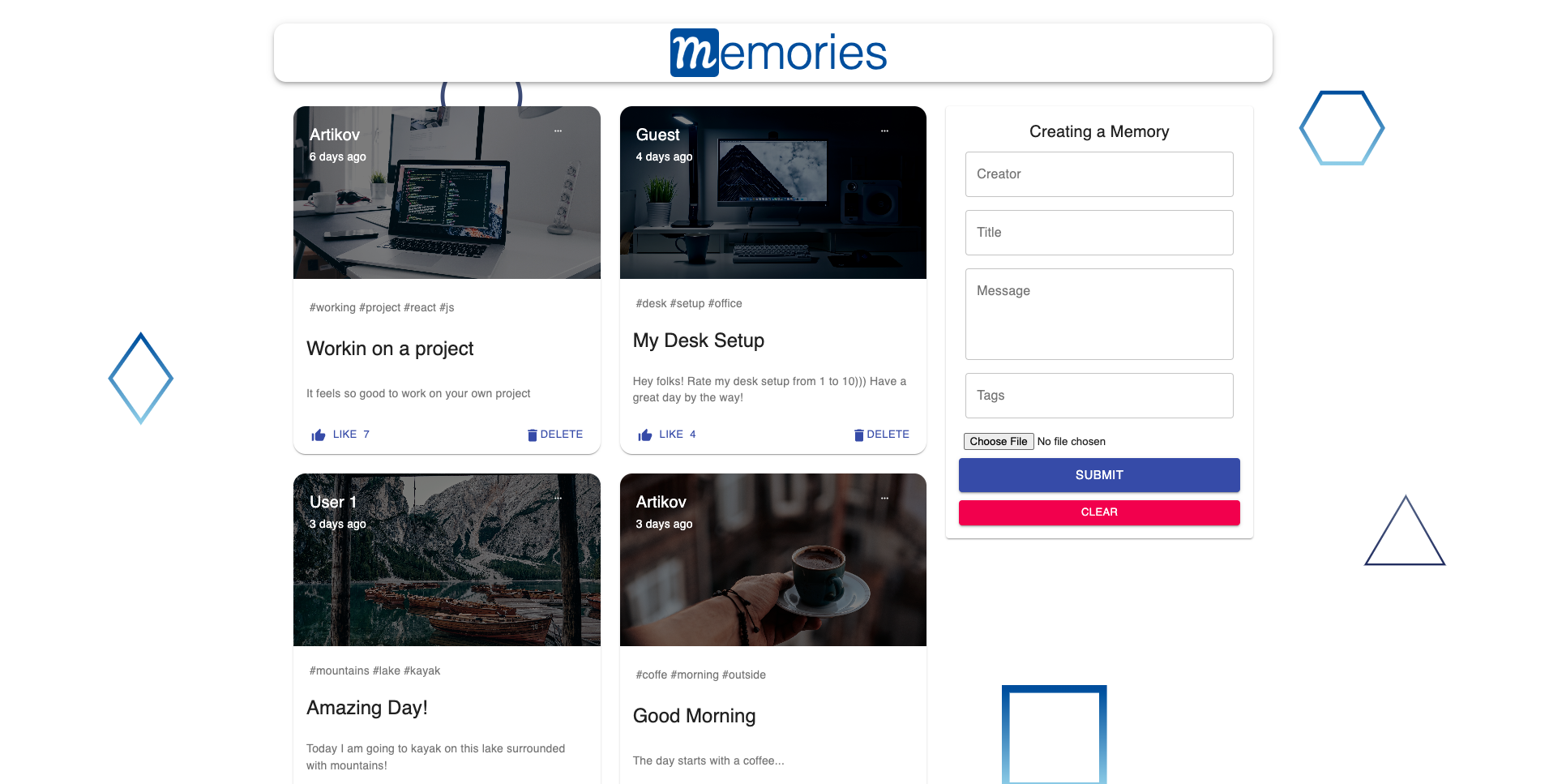 Memories Social Network (React)